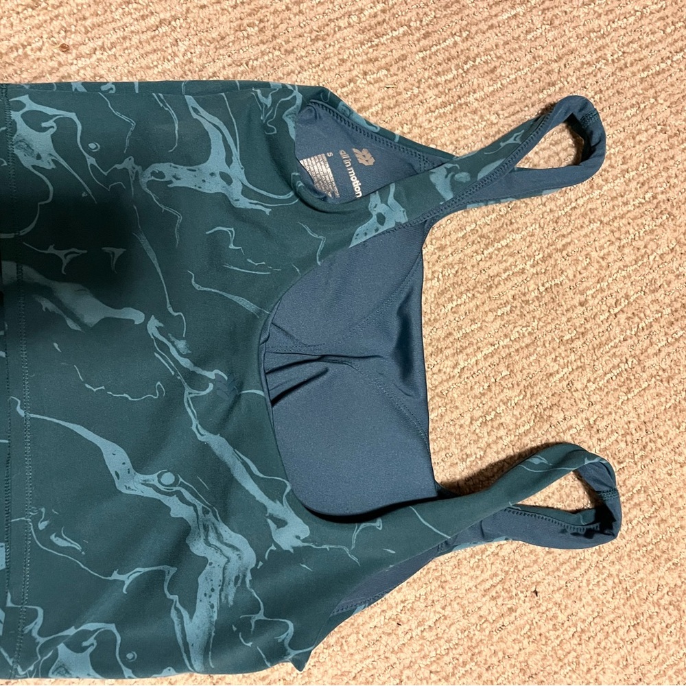 Teal Marble Print crop top w/ built in bra - Picture 2 of 4